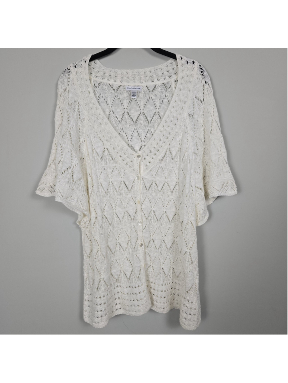 Croft & Barrow Womens Crochet Open Knit Cardigan 1X Ivory Boho Coastal Layers